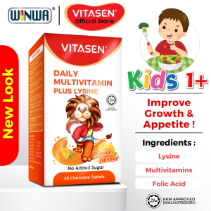 Wellness Corne VITASEN Daily Multivitamin Plus Lysine Chewable Tablet (Orange) - For Kids Growth  Appetite