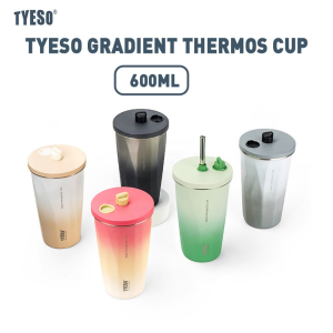 Tyeso 600ml Coffee Cup Vacuum Flask Stainless Steel With Straw Keep Cold and Hot Car Theos Mug