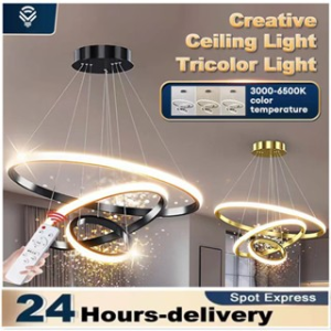 BlissfulBoutique Modern and simple ceiling lamp ceiling chandelier LED dining room lamp atmospheric three-ring creative bedroom apartment lighting ring chandelier