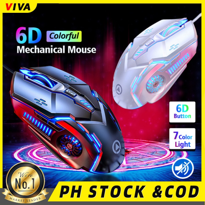 VIVA Mechanical Wired Gaming Mouse USB RGB Light Silent 3200 DPI Laser ...