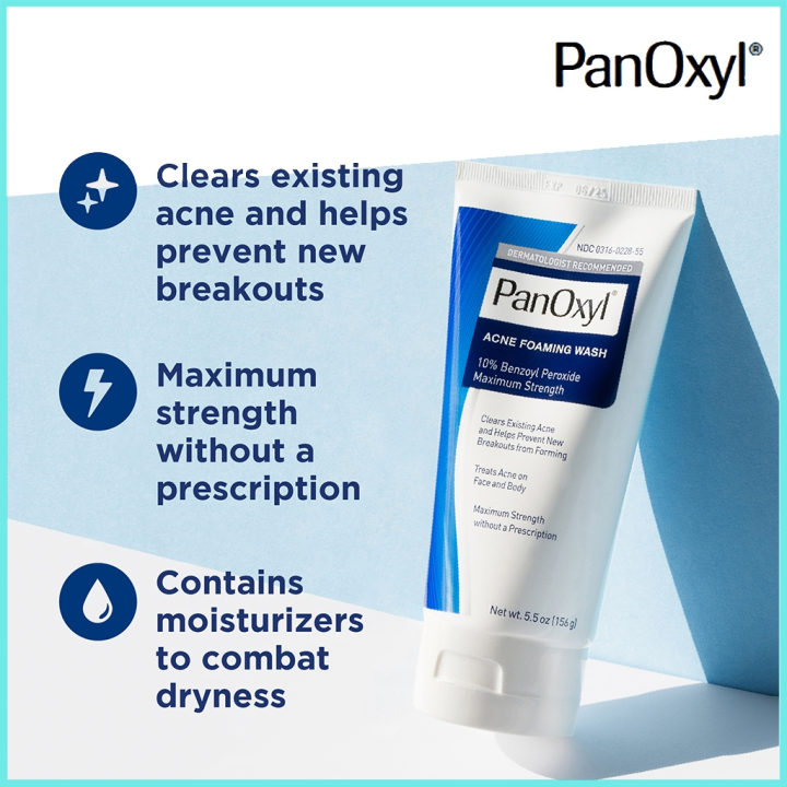 PanOxyl ACNE FOAMING WASH 10 Benzoyl Peroxide Maximum Strength Facial ...