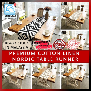 Lunn Table Runner Cotton Woven Nordic Minimalist Muji Alas Meja Panjang DIning Kitchen