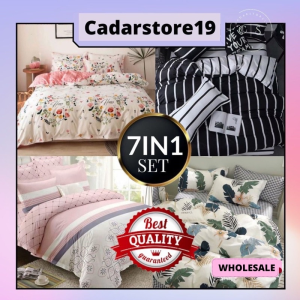 RestfulNights Store CADAR 5D EXCLUSIVE DESIGNS 100 Cotton 7 In 1 1000TC High Quality Fitted Bedsheet With Comforter (QueenKing)