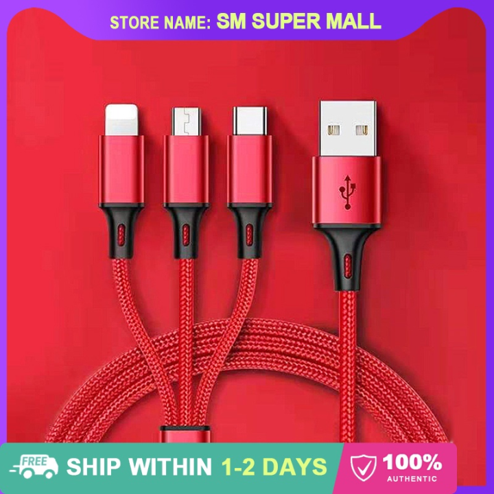 【3 In 1】Fast Charger Cable Charge Cord Nylon USB Charging Wire for Type ...