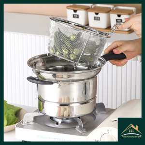 lunn ☉(2.2 CNY SALE)Multipurpose Stainless Steel Pot Strainer Steamer Saucepan Deep Frying Boil Soup Steam Kitchen Cookware❈
