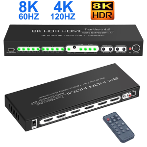 HDMI2.1 8K HDR 4x2 HDMI Matrix Screen Switch Splitter 4k 120hz w/ 4x1 Audio Extractor ARC EDID 5.1CH