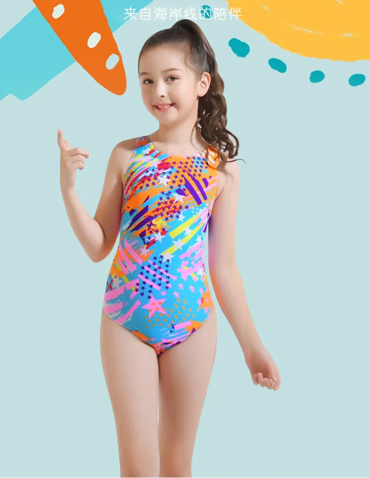 Kids Girls One Piece Swimsuit Athletic Swimwear Racer Back Wetsuit  Boyshorts