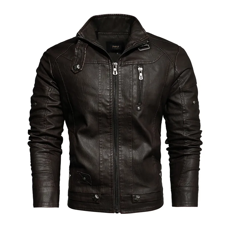 Fuguiniao 2021 Autumn Winter Men's Leather Jacket Casual Fashion