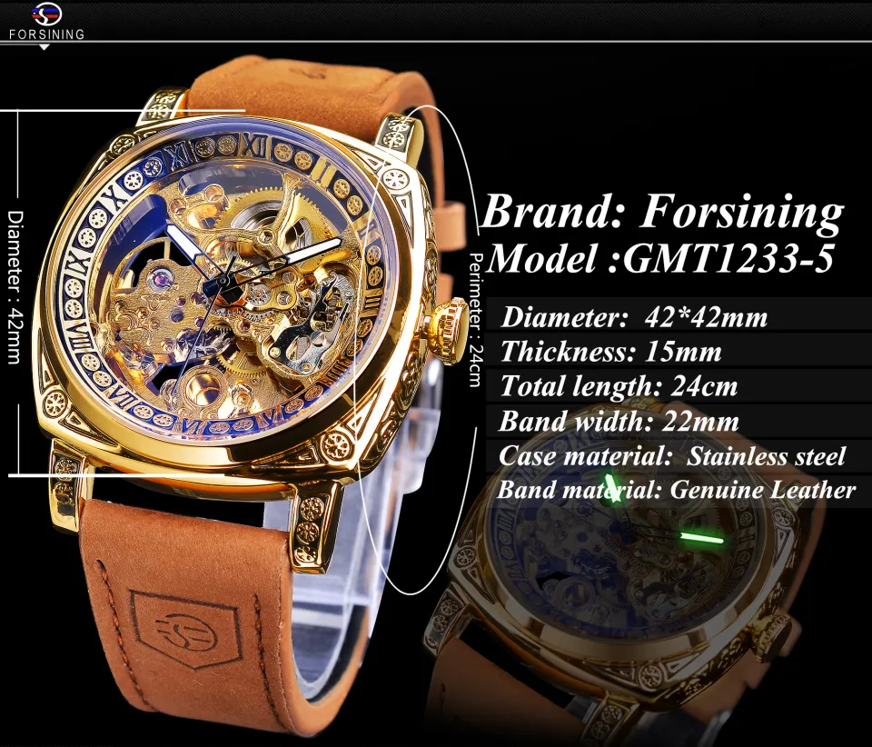 Original Forsining Automatic Mechanical Winding Transparent Skeleton  Tourbillon Luxury Fashion Leather Strap Waterproof Men's Gifts