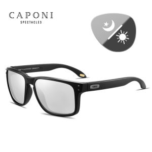 CAPONI Polarized Sunglasses For Men Vintage Brand Designer Driving Sun Glasses Photochromic Square TR Frame Black Shades BS9417