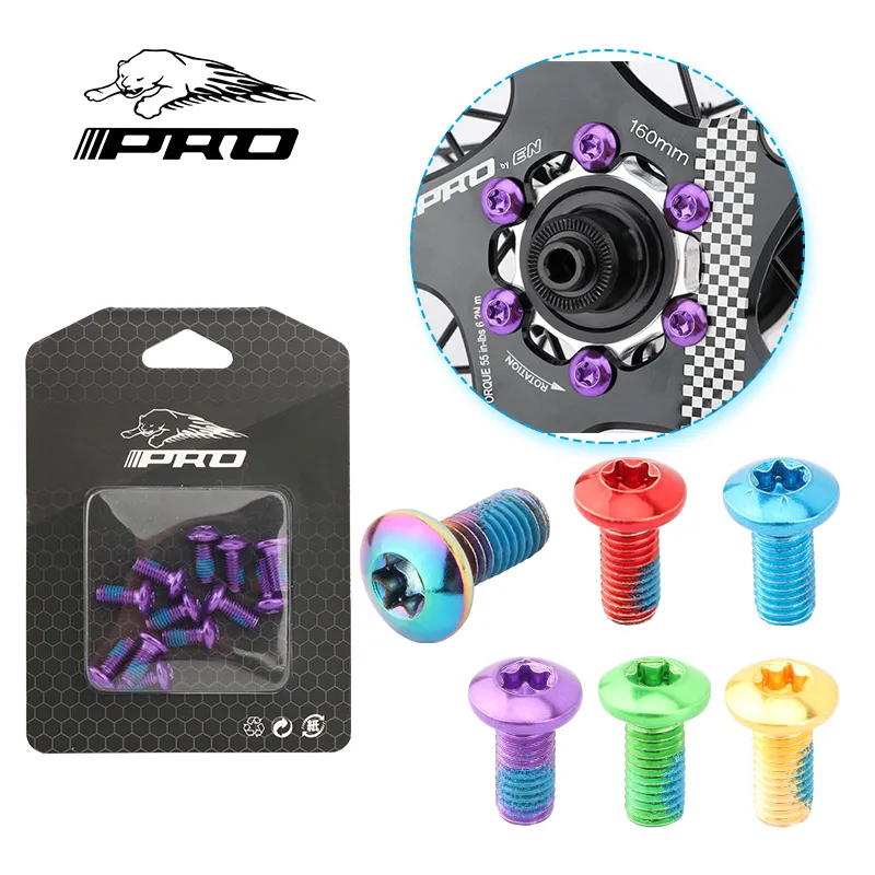 IIIPRO 12PCS MTB Bike Disc Brake Rotor Bolt M5*10MM Rainbow Color