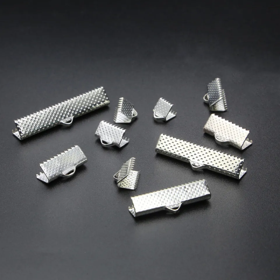 50pcs Cord Connectors Crimp End Beads Buckle Tips Clasp Cord Flat