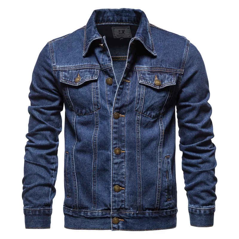 FUGUINIAO 2022 Cotton Denim Jacket Men Casual Solid Color Lapel Single  Breasted Jeans Jacket Men Autumn Slim Fit Quality Mens Jackets