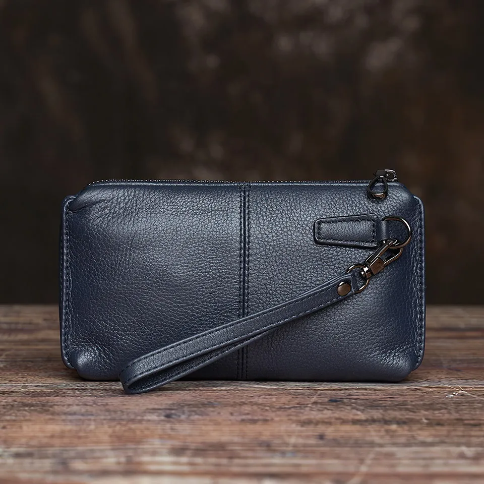 Casual Men Clutch Bag Genuine Leather Wallet Phone Mini Coin Purses Credit  Card Holder Blue Business Small Money Bags NUPUGOO - Main Image