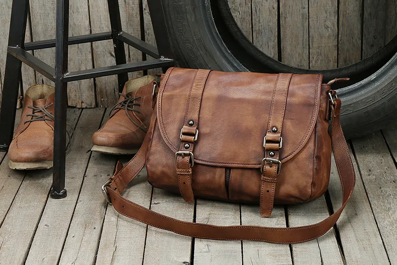 FANCODI Vintage Genuine Leather Sling Bag Men Leather Shoulder Bag