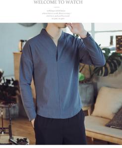 M-5XL Plain Color Autumn Long Sleeve Traditional Chinese Blouse V-Neck Traditional Chinese Clothing For Men Shirt Male XXXXXL