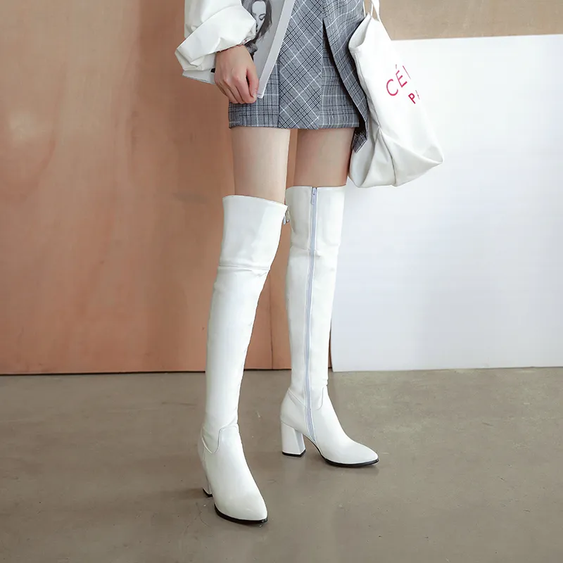 White high long boots dance Korean version net red women side zipper soft  leather autumn winter Knight boots oversized