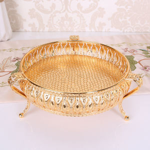 Golden Fruit Tray Creative Vintage Gold Round Square Fruit Plate Multi-Function Metal Snack Home Storage Plate Housewear