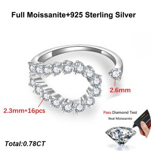 BXINY Full Moissanite Rings 100% S925 Silver For Women Certified Lab-grown Diamond Classic Open Wedding Bands Fine Jewelry Gifts