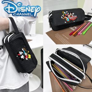 Christmas gifts Mickey Mouse Double Deck Pencil Case Disney Anime Waterproof High-capacity Makeup Bag Fashion Kawaii Handbag Boy Girl Xmas Gift