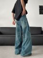 【Stylish】 2025 Trashy Y2K Fashion Washed Blue Spliced Baggy New Jeans Pants For Men 90S Vintage Clothes Wide Leg Straight Denim Trousers. 