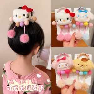 ZEEMIN Halloween Christmas Sanrio Hello Kitty Plush Hair Ropes Anime Cartoon Cute My Melody Kuromi Cinnamoroll Hair Accessories Girl&Child Holiday Gifts