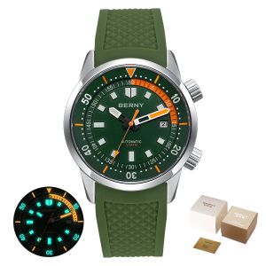 BERNY Mens Dive Watches 200M Waterproof Super Luminous Automatic Mechanical Diver Watch 42mm Sapphire Swim Diving Wristwatch