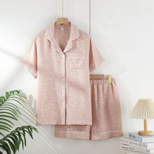 2026 New Summer Couples Pajama Set 100% Cotton Mens and Womens Short Sleeve Shorts Two Piece Set Thin Home Clothing