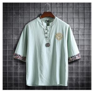 M-5XL Plus Size Mens Shirt Traditional Chinese Style Short Sleeve Summer Blouse for Men Vintage Kung Fu Shirt in Mens Clothing