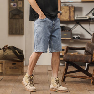 2026 Summer New Mens Casual Jeans Shorts Loose Middle Waist Fashion Knee length Denim Shorts Retro Solid Color Mens Korean Sty