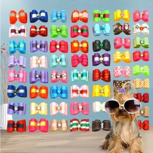 HBESTY 50pcs/ Lot New Halloween Festival Pet Hair Bows with Rubber Band  Cat Puppy Dog Grooming Bow Bulk Pet Items Dogs Accessoires