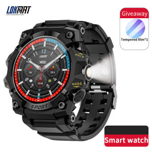 LOKMAT New ATTACK 3 PRO Rugged Smart Watch Bluetooth Calls Fitness Tracker Flashlight Message Push Heart Rate Monitor for Phone