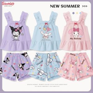 ZEEMIN Christmas Halloween Sanrio Cinnamoroll Kuromi Childrens Girl Pajamas Set Cartoon Cotton Girls Cute Anime Cartoon Printed Camisole Top+shorts