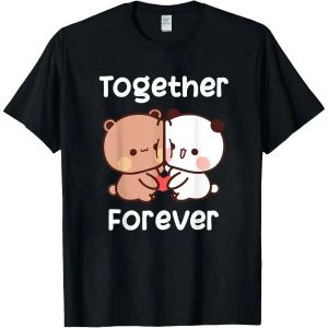 Bubu and Dudu Together Forever Lovers Black T-Shirt Couple Cotton Tshirt Cute Cartoon Short Sleeve Graphic Tops Couple T-shirts