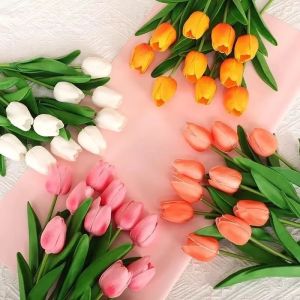 5pcs Artificial Tulip Artificial Flower Fake Flower Real Touch Tulip Bouquet Decorative for Wedding Room Party Event