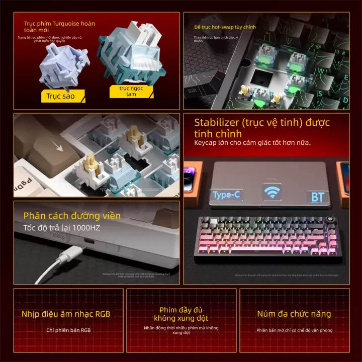 LEOBOG | Bàn phím cơ LEOBOG Hi75 Vỏ Nhôm CNC 3 Chế Độ Không Dây Bluetooth/2.4G, Có Núm Xoay, Layout 75% Build Sẵn Cho Gaming và Văn Phòng | BigBuy360 - bigbuy360.vn