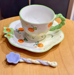 Cute Cartoon Anime Peripheral Relief Breakfast Oat Milk Cup With High Appearance And Large Capacity Girl Ceramic Mug Gift