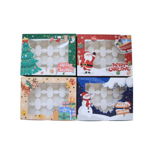 12PCS new design 12 hole christmas theme paper cupcake gift box party supplies