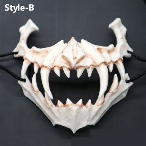 Halloween Mask Half-face Mask Cos Dragon God Fierce Tiger Night Fork Tengu Man Wolf Mask Performance Skull Masks