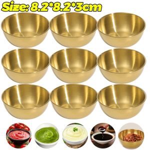 จานซอสปรุงรสเหล็กสแตนเลสขนาดเล็ก5ชิ้นถาดเสิร์ฟเครื่องเทศจานทองเงินจานชามเครื่องใช้สำหรับโต๊ะอาหารที่ใช้ในครัว