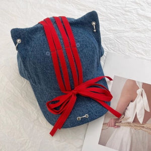 New Personalized Streamer Bow Cat Ears Baseball Caps Y2k Street Niche Versatile Iron Ring Design Denim Hip Hop Hats for Women