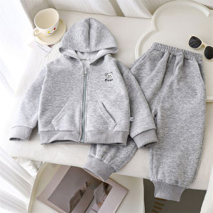 Autumn New Childrens Sets New Boys Girls Spring Casual Hooded Jackets+Pants 2Pcs Outfits Kids Solid Color Sports Clothes Suits