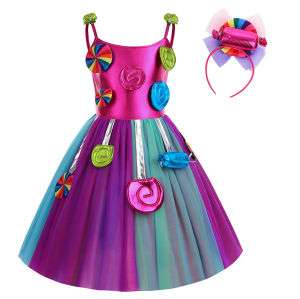 2026 Purim Girls Lollipop Costume Carnival Apparel Candy Cane Frock Rainbow Tutu Dress Toddler Festival Party Robe Pageant Gown