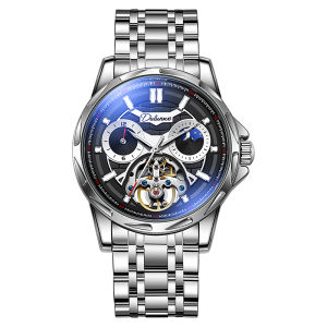 Tourbillon Skeleton Moon Phase Mens Watches Top Brand Luxury 12 Hours Luminous Automatic Mechanical Watch Stainless Steel
