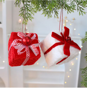 1set 10CM Red and White Christmas Ball Christmas Gift Box Pendant Christmas Ornament Window Ornament