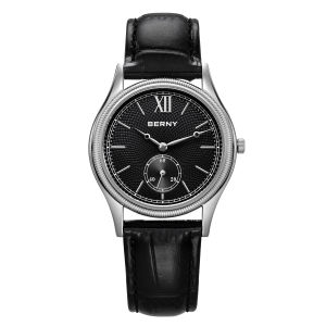 BERNY Mens Watches Ultra-Thin Luxury Classic Stylish Dress Quartz Watch Fashion Elegance Leather Band Wristwatch