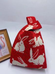 Miffy Red Knit Luxury Tote Bag - Handwoven Gift Pouch for Birthday/Present Elegant Handmade Present Bag with High-End Aesthetic