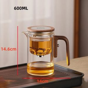 Glass Teapot Water Separation Inner Container One Click Magnetic Switch Tea Pot with Wooden Handle Household Teaware