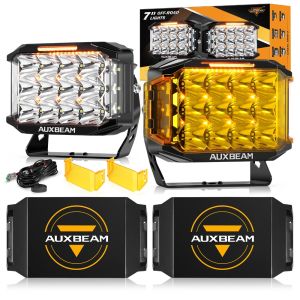 AUXBEAM V-MAX SERIES 7X5 INCH RECTANGLE LED Driving Work Light with Amber / Black Shell 228W 26100LM SPOT BEAM DRL SIDE SHOOTER Car Spot & Fog Lights