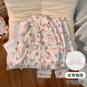 Hello Kitty Pajamas Set Kawaii Sanrio Cartoon Cinnamoroll Spring Long-Sleeved Trousers Anime Pochacco Cute Girl Thin Home Wear
